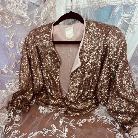 Line & Dot Jackets & Blazers - Sequin Line & Dot Rose Gold Jacket